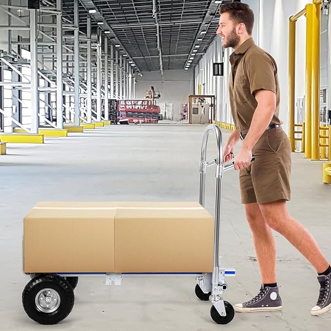 2 in 1 Aluminum 800LBS Capacity Folding Hand Truck Dolly Cart W/Wheel Heavy - Image 6