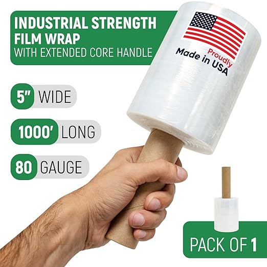5" x 1000' Industrial Strength Clear Stretch Wrap - Image 2