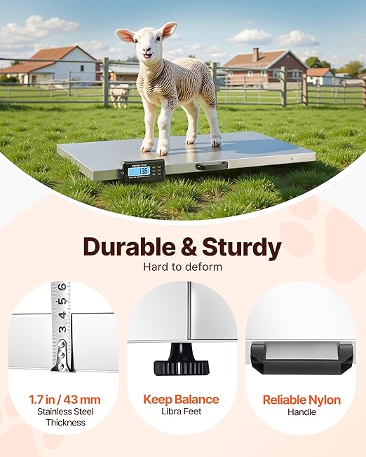 VEVOR 1100Lbs x 0.2Lbs Digital Livestock Scale Large Pet Vet Scale Stainless - Image 5