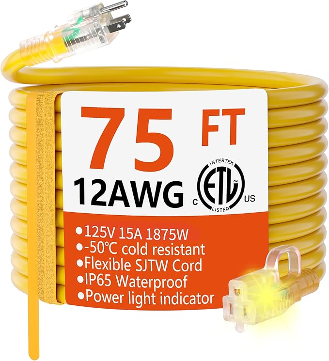 HUANCHAIN 12/3 Gauge Heavy Duty Outdoor Extension Cord 75 ft Waterproof by huanchain