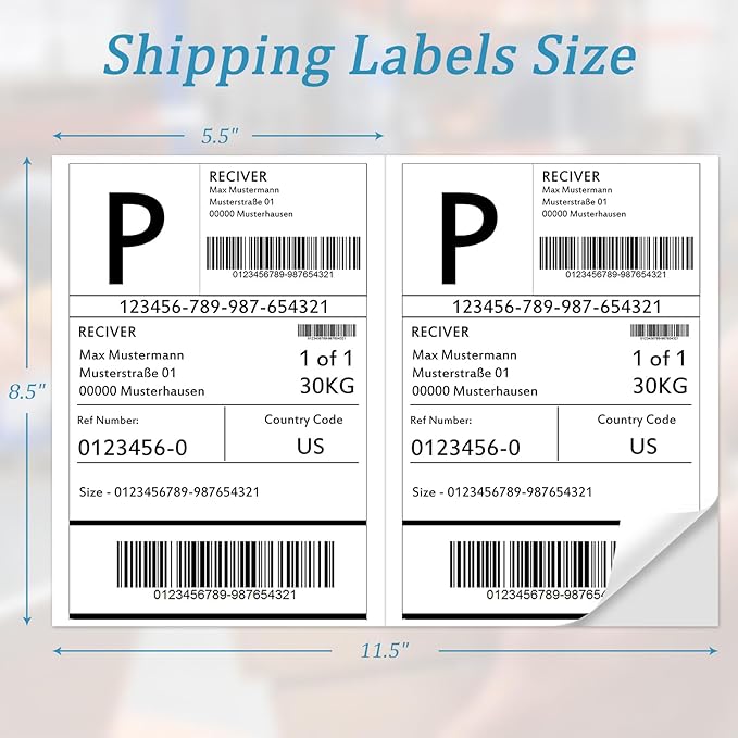 50 Half Sheet Self Adhesive Shipping Labels, 8.5" x 5.5" Address Labels - Image 3