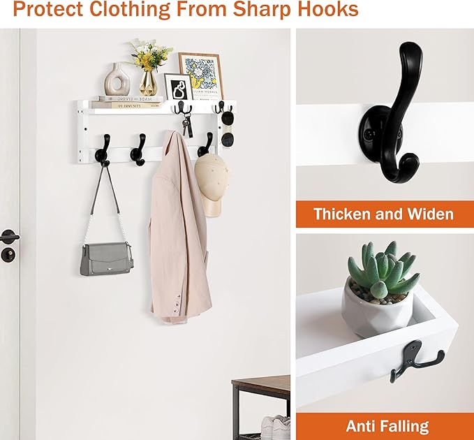 Coat Rack Wall Mount with Shelf, Coat Hanger Wall Mount with Key Hooks and Mail - Image 2