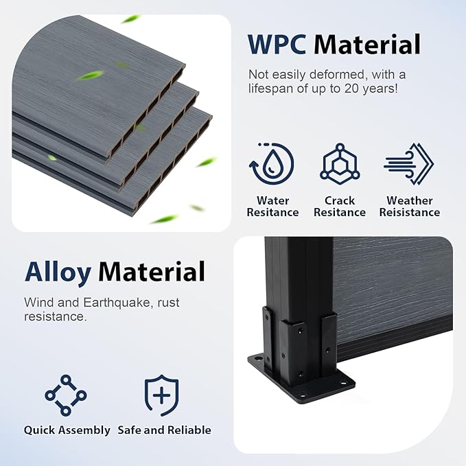 6x6Ft Outdoor Privacy Fence, Wind Resistant, Wood Plastic Composite Fence Panel - Image 4