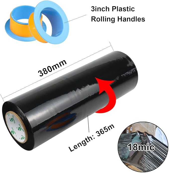 BOMEI PACK 1 Pack 1200ft Industrial Black Stretch Wrap Film 70 Gauge 15" - Image 2