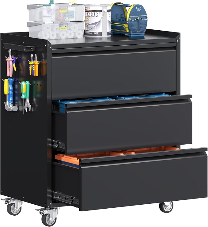 Garage Storage Cabinet with Wheels and Pegboard, Metal Rolling Tool Storage by GANGMEIMENTALSTORAGECABINET