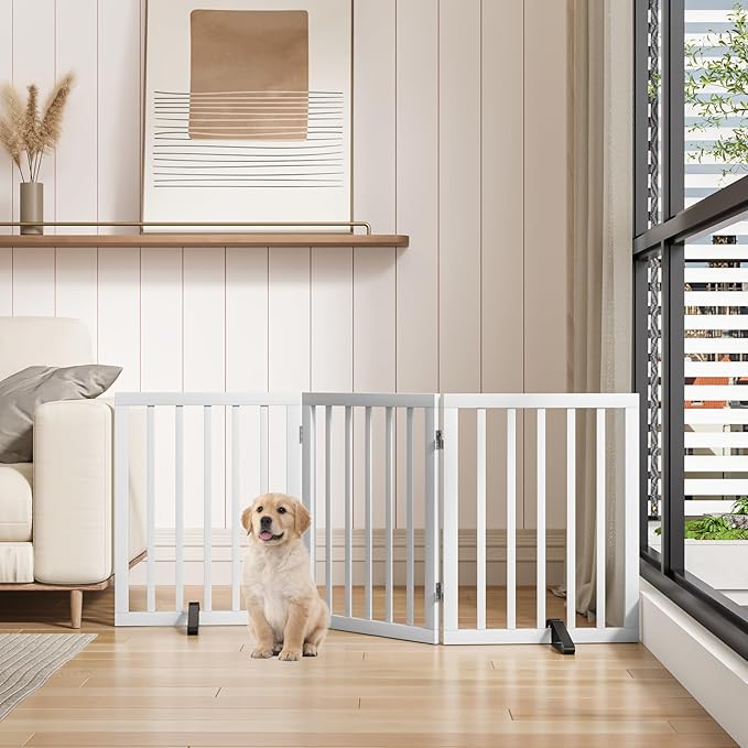 Dog Gates for The House Freestanding Foldable Pet Gates for Doorways 3 Panels - Image 2