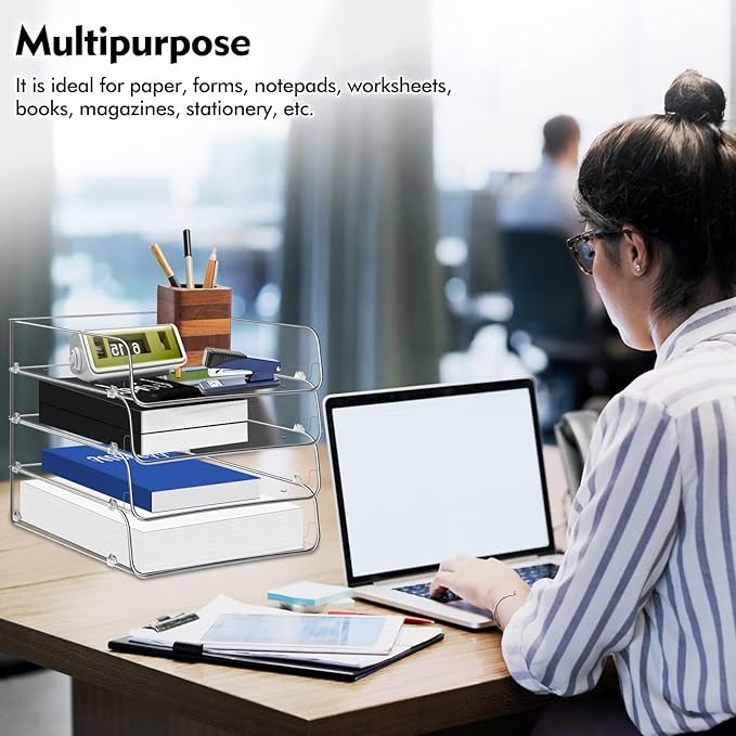 Stackable Paper Trays, 4 Tier Desk File Organizer, Document Letter Tray - Image 7