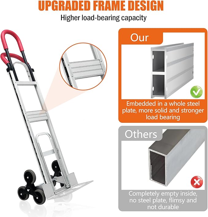 Aluminum Stair Climbing Cart, 600 lbs Capacity Stair Climber Hand Truck Dolly - Image 4