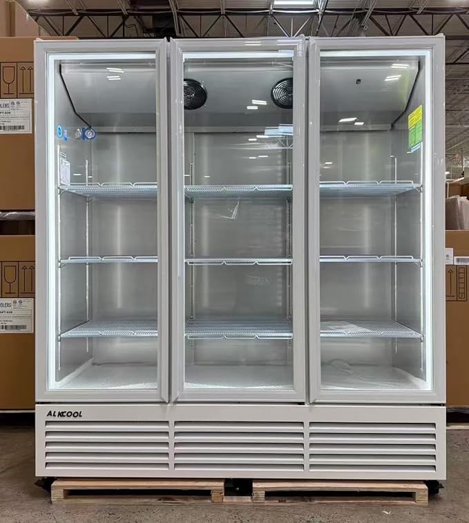 71” Wide Commercial Beverage Refrigerator Display Fridge, Three Glass Door - Image 2
