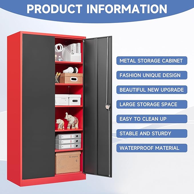 72 Inch Metal Cabinet, Lockable Storage Cabinet - Image 4
