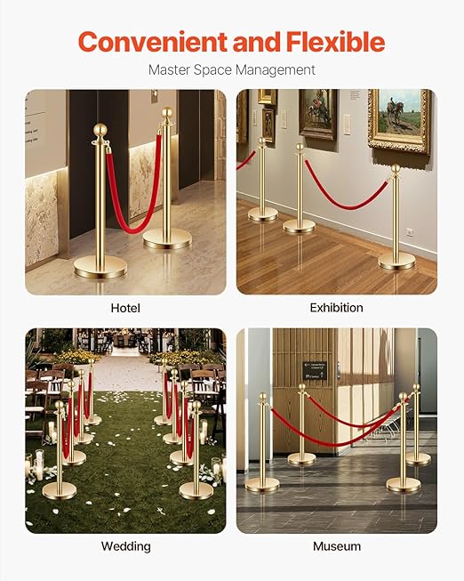 VEVOR Stanchions and Velvet Ropes 4Pcs, Hollow Base - Image 5