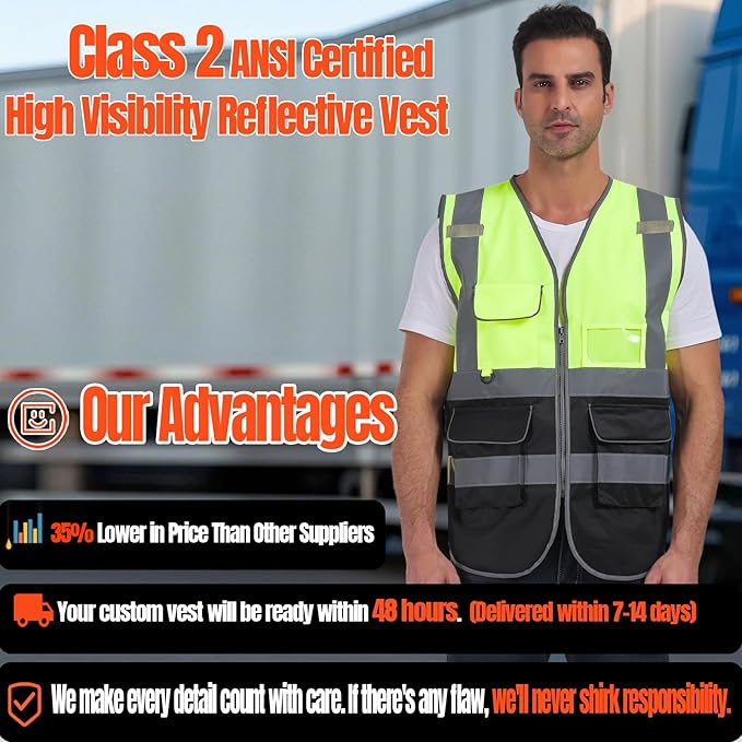 BeautyWill 10/20 Pack Custom Logo Safety Vest, Bulk High Visibility Class 2 - Image 2