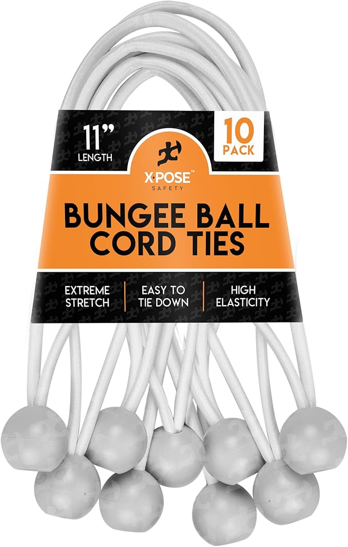 Xpose Safety Bungee Ball Cords 11" 10 Pack Heavy Duty White Stretch Rope by XposeSafety
