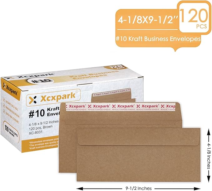 120 PCS #10 Brown Self Seal Kraft 4-1/8 x 9-1/2 inches Security Envelopes - Image 6