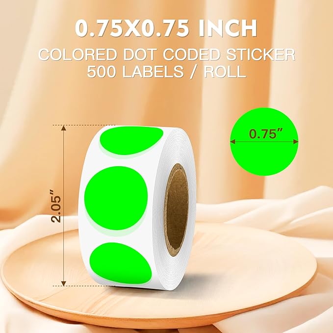 PARLAIM 3/4 Inch Color Coding Label Stickers, Fluorescent Green Adhesive Round - Image 2