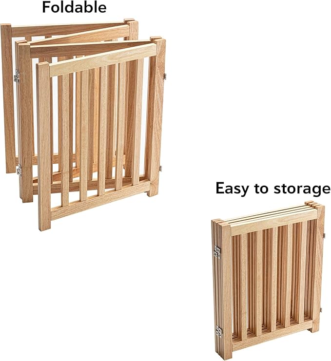 LZRS 4-Panel Wooden Free Standing Foldable Dog Gate Indoor – 24" High, Extra - Image 4