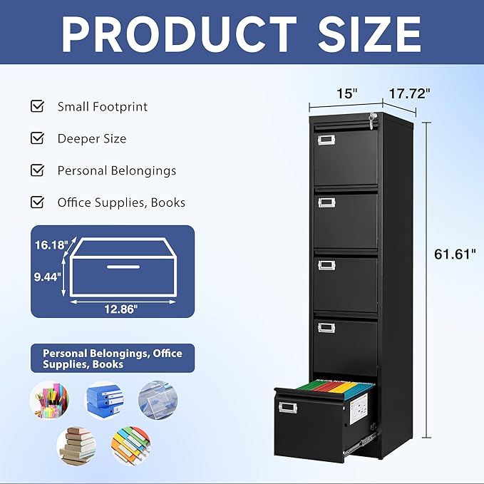 5 Drawer File Cabinet, Filing Cabinets - Image 3