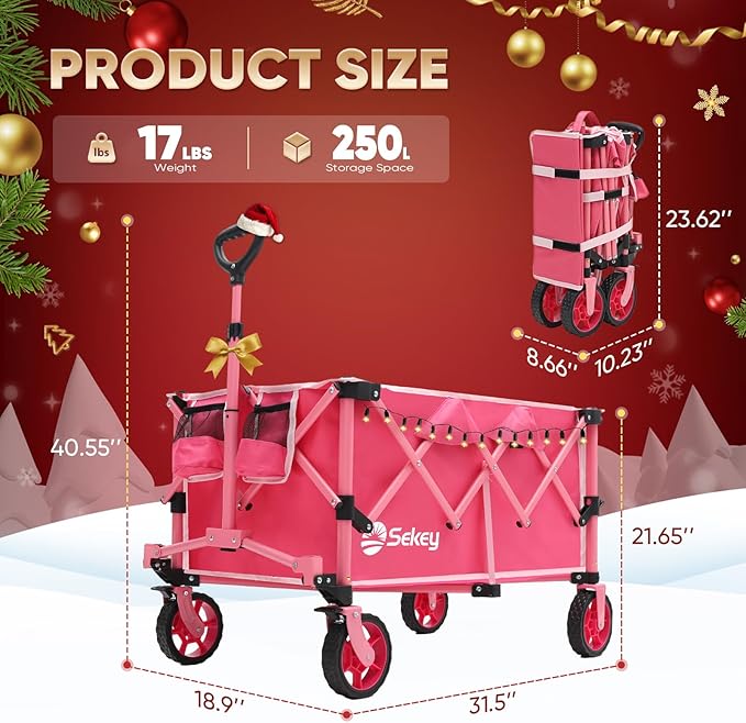 Sekey Pink Collapsible Foldable Wagon - Image 2