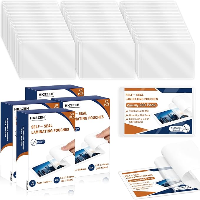 200 Pack 10 Mil 2.6"x3.9" Self Sealing Laminating Pouches Plastic Laminating by Unknown