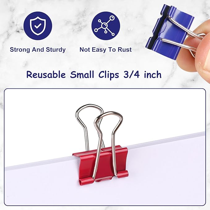 Ufmarine 60 Pcs Small Binder Clips 3/4 inch, Colored Small Paper Clips - Image 2