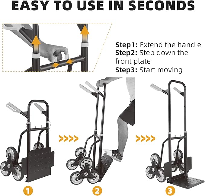 Heavy Duty Stair Climbing Hand Truck Dolly Cart, Portable and Foldable - Image 5