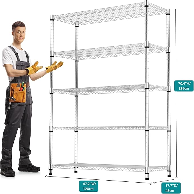 5 Tiers Shelf Metal Storage Shelves 3300 lbs Steel Storage Shelving Utility - Image 3
