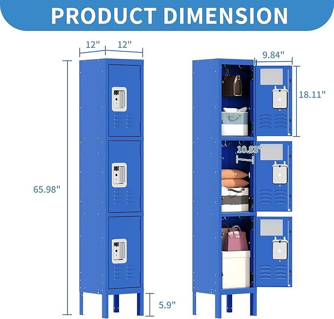 3 Doors Locker for Employees, Metal Locker Storage Cabinet for Home Office - Image 3