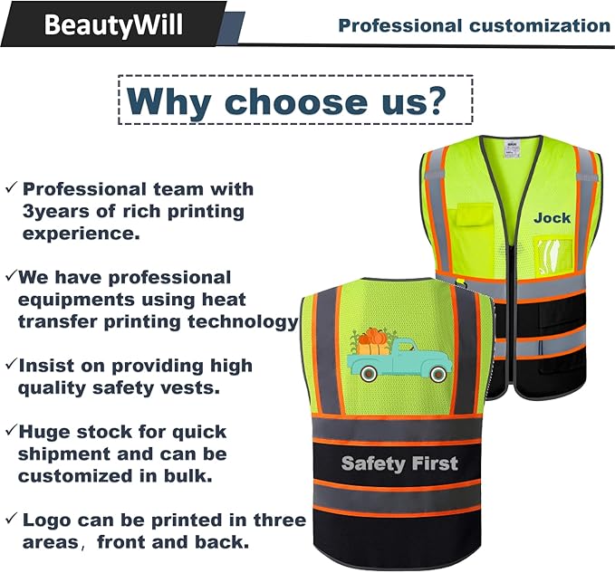 BeautyWill Custom Logo Safety Vest Class2 High Visibility Reflective Vest - Image 5
