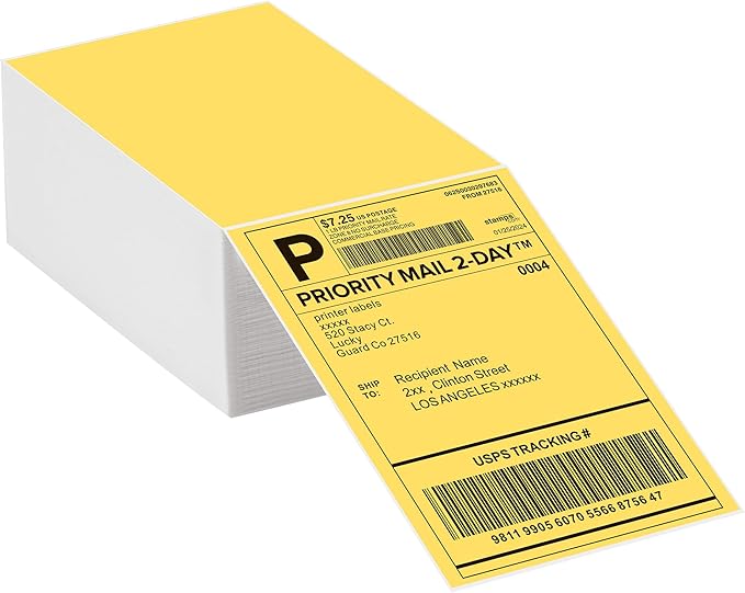 4"x6" Yellow Direct Thermal Labels, 500 Fanfold Shipping & Address Label Paper by LuckyGuard