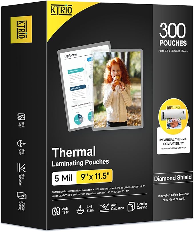 KTRIO 5 MIL Laminating Sheets, Hold 8.5 x 11 Inches, 300 Pack Thermal by KTRIO