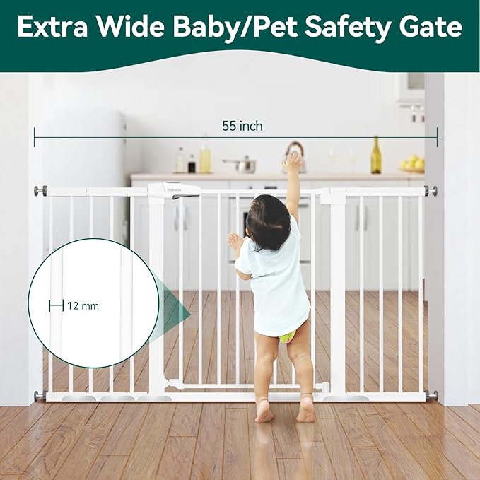BABELIO 29-55 Inch Extra Wide Baby/Dog Gate, PressGuard P7, Metal Auto Close - Image 2