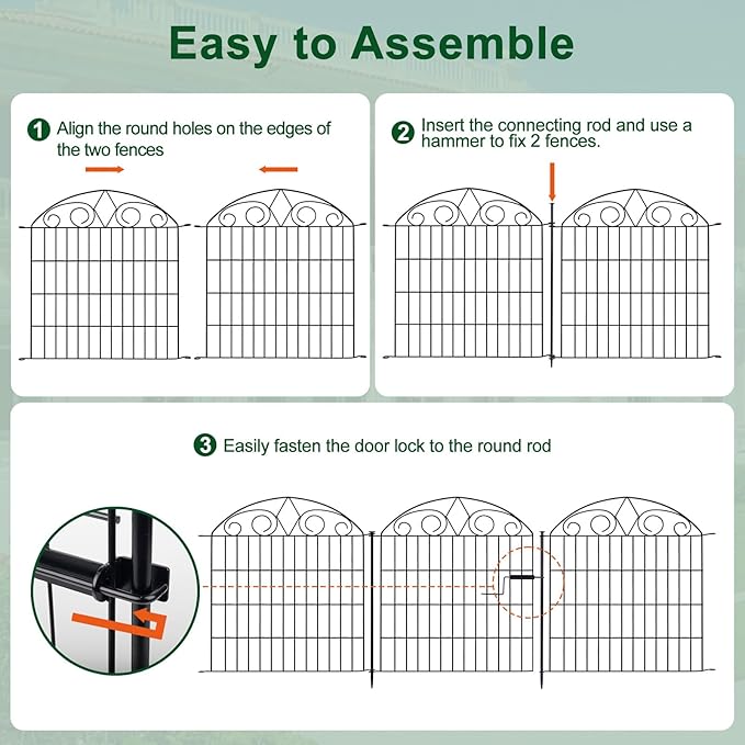 SUNLAX 10 Panels Garden Fence 20ft x 24in Metal No Dig Fence Animal Barrier - Image 3