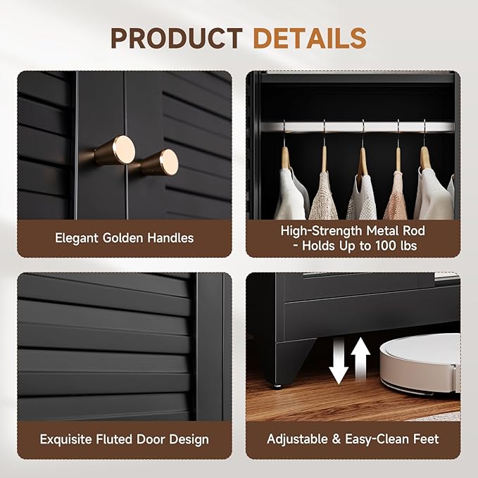 Letaya Metal Wardrobe Cabinets, Large Coat Closet Cabinet - Image 5