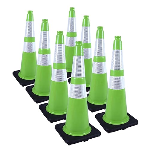8 Pack 28 Inch Green PVC Traffic Cones Black Base Stable Flexible, Road Safety by OranclUS