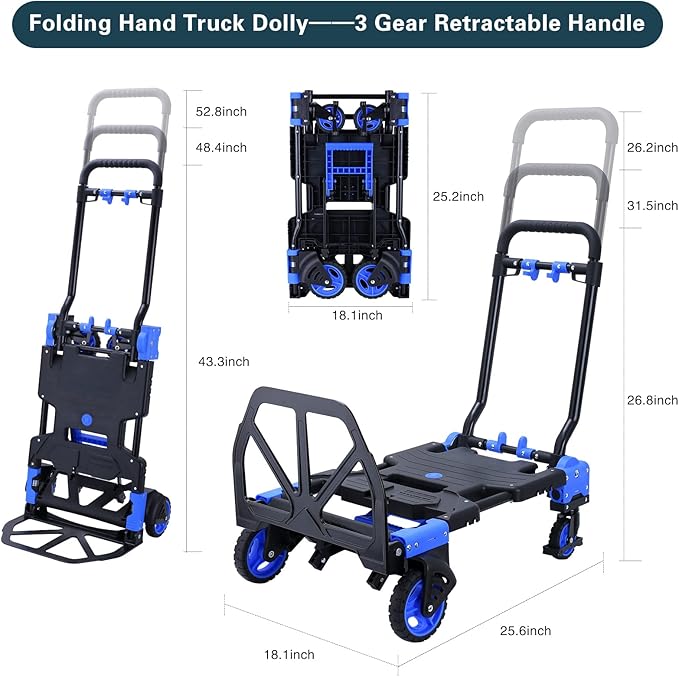 2-in-1 Hand Truck Dolly Foldable, 330LB Capacity Hand Dolly, Folding Hand Cart - Image 3