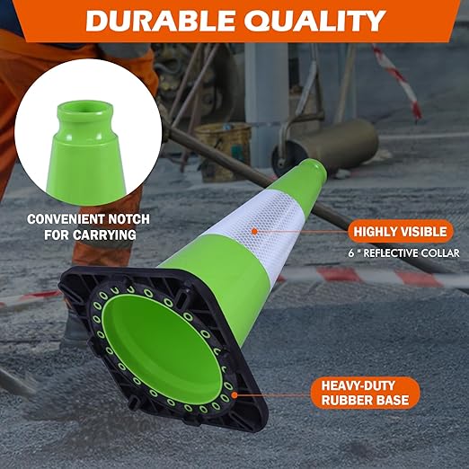 4 Pack 18 Inch Green PVC Traffic Cones Black Base Stable Durable, Parking Lot - Image 3