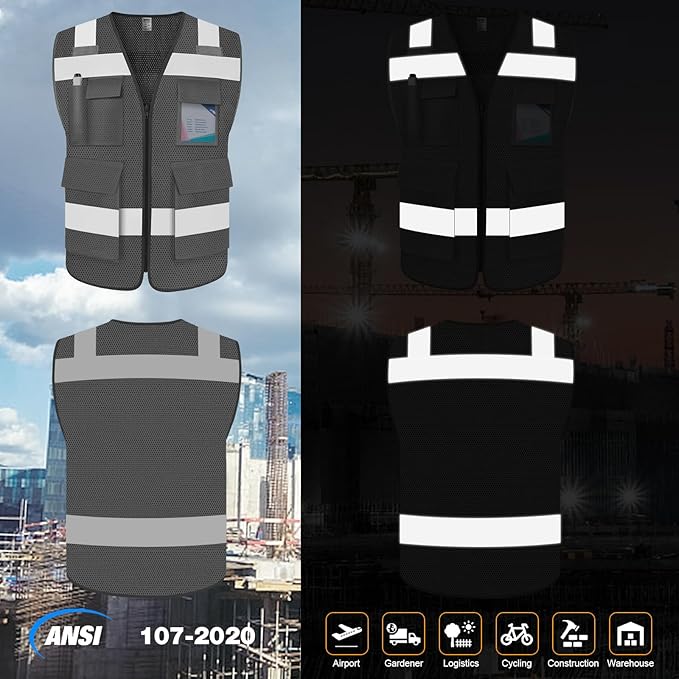 TCCFCCT Mesh Hi Vis Vest 5 Pockets High Visibility Reflective Safety Vest - Image 2