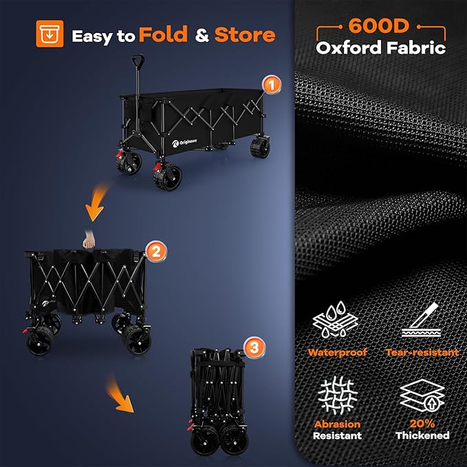 48" L Folding Beach Wagon Cart Foldable, 560lbs Weight Capacity 300L Heavy Duty - Image 9