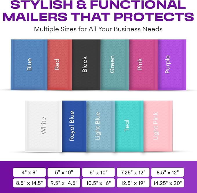 Purple Large Poly Bubble Mailers 9.5x14.5 inch #4 | Self Seal Padded Envelopes - Image 8