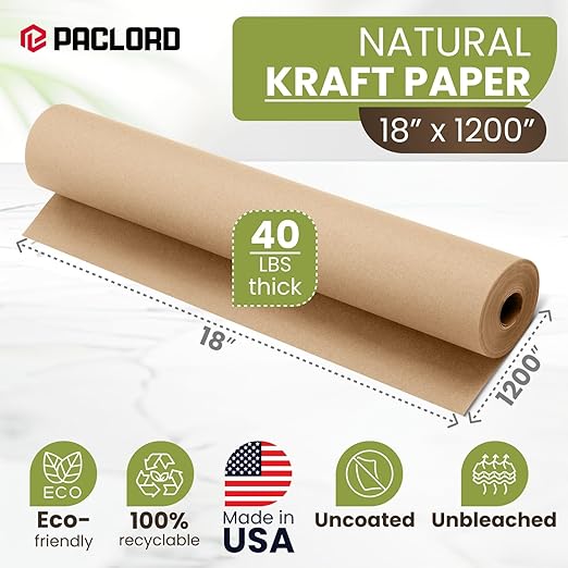 18" x 1200" Natural Kraft Paper Roll – USA Made Non-Toxic, 100% Recyclable - Image 2