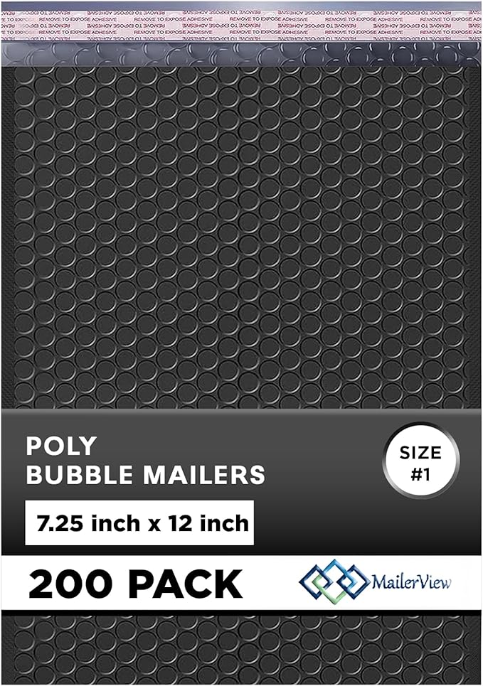 Black Poly Bubble Mailers 7.25x12 inch #1 | Self Seal Padded Envelopes | by MAILERVIEW