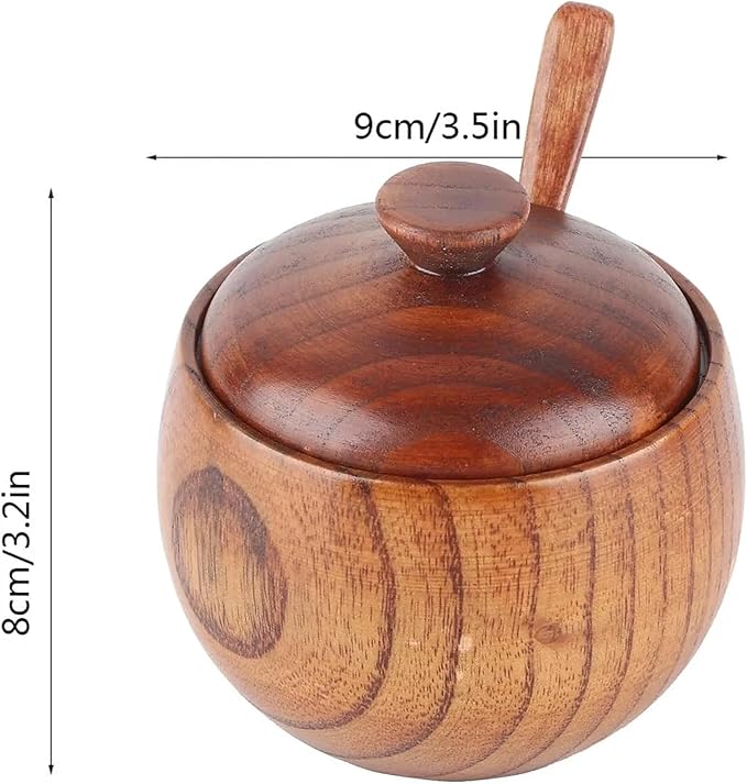 Wooden Salt Container with Lid and Spoon, Salt Cellar - Image 2