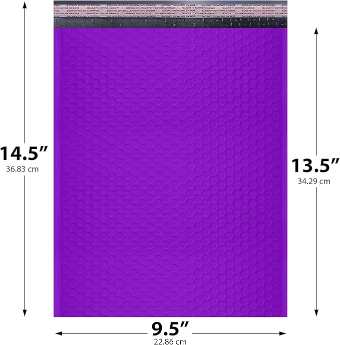 Purple Large Poly Bubble Mailers 9.5x14.5 inch #4 | Self Seal Padded Envelopes - Image 2