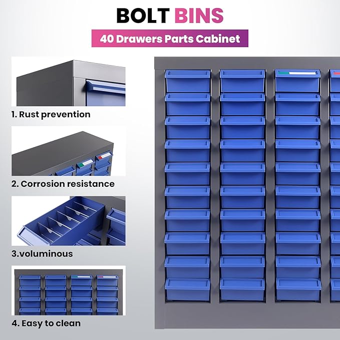 40 Drawers 21x9x25 Inch Bolt and Nut Organizer, Stainless Steel Parts Cabinet - Image 6