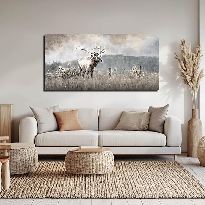 ZHENGYIN Large Bull Elk Wall Art, Deer Wildlife Canvas Print, Rustic Modern by Unknown