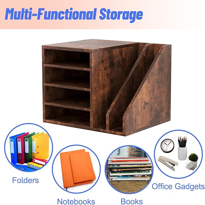 Wood Desk Organizer File Holder, Wooden Mail Organizer Countertop - Image 2