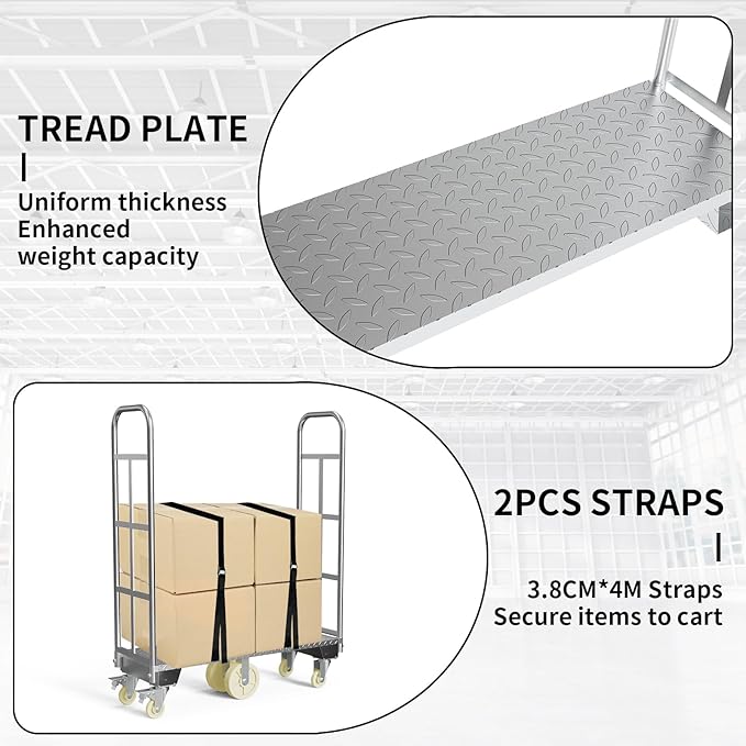 U-Boat Platform Truck Cart, 16 x 48 Inch Narrow Aisle Flatbed Truck w/6PCS - Image 7