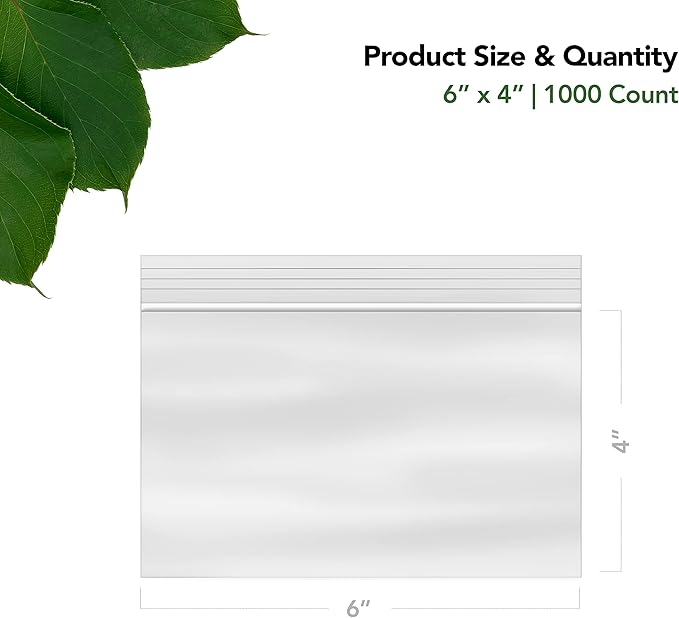 6 x 4 Inch Resealable Plastic Snack Bags 1000 Pack — Clear Reclosable Bags - Image 2