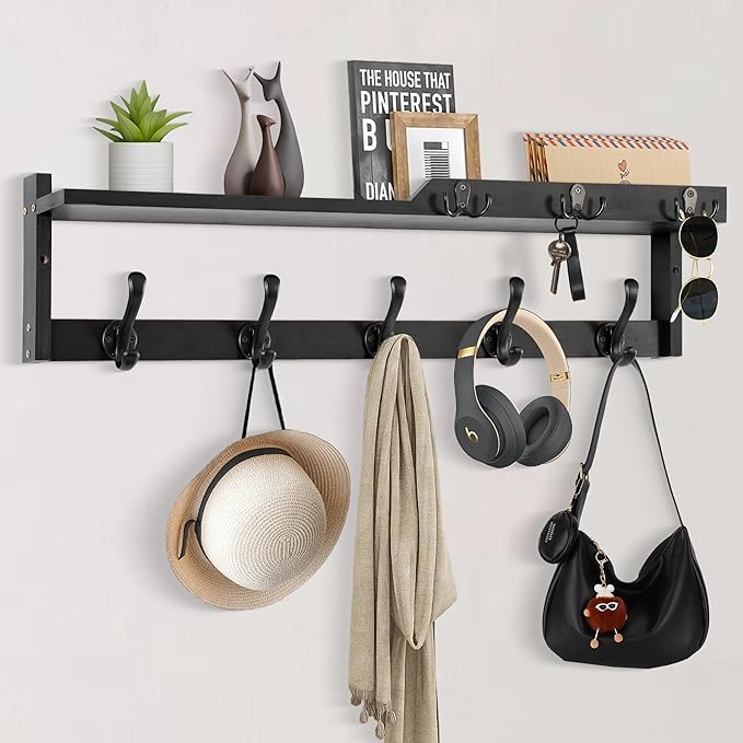 29'' Coat Rack Wall Mount with Shelf, Coat Hanger Wall Mount with Key Hooks and - Image 7