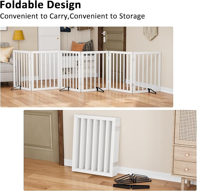 Wooden Dog Gate Freestanding Foldable 6 Panel Pet Gates Extra Wide Dog Gates - Image 2